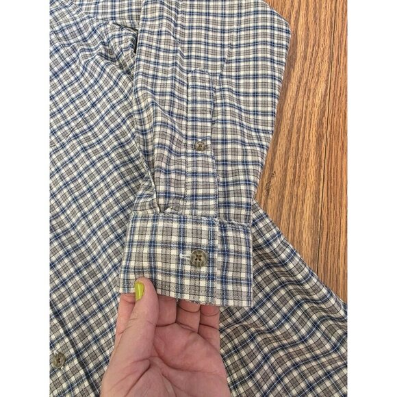 Eddie Bauer Cotton Button Up Mens Size M Blue Gray White Plaid Relaxed Fit EUC - Picture 3 of 9